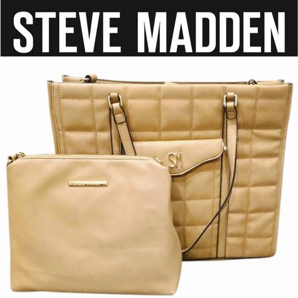 Steve Madden BLivia Quilted Tote Bag w/Removable Wristlet- Camel - Picture 1 of 11